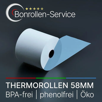 Thermorollen 58mm weiße POS-Rolle mit hellblauem Rand beim Abrollen