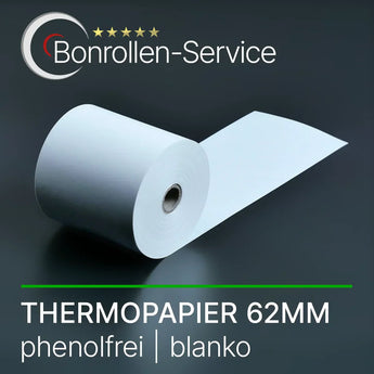 Weiße leere Thermorolle 62 mm breit, phenolfrei.