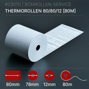 Bewirtungsbeleg-Rollen 80x80x12 (80m) - Bonrollen Thermopapier | BPA-frei