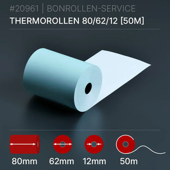 Blaue Thermorollen 80x62x12 (50m) - Bonrollen Thermopapier | BPA-frei