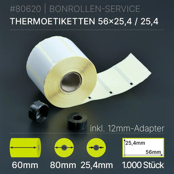 Etiketten 56mm x 25,4mm - 60/80/25,4 mit 12mm-Adapter - Thermo-TOP - Thermopapier | BPA-frei