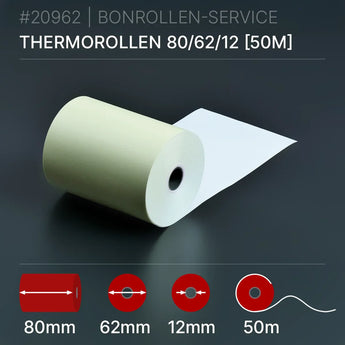 Gelbe Thermorollen 80x62x12 (50m) - Bonrollen Thermopapier | BPA-frei
