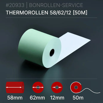 Grüne Thermorollen 58x62x12 (50m) - Bonrollen Thermopapier | BPA-frei