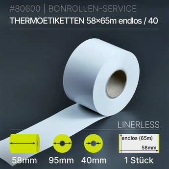 Linerless Etiketten 58mm x endlos (65m) - 58/95/40 - Thermo-TOP - Thermopapier | phenolfrei