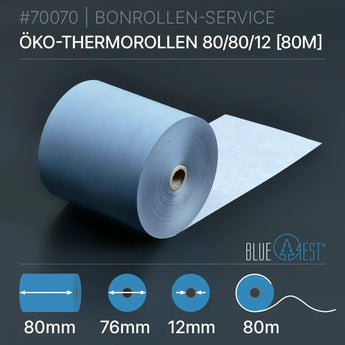 Öko-Thermorollen 80x80x12 (80m) - Bonrollen Thermopapier | Blue4est®