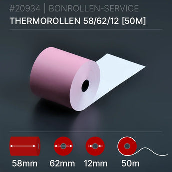 Rosa Thermorollen 58x62x12 (50m) - Bonrollen Thermopapier | BPA-frei