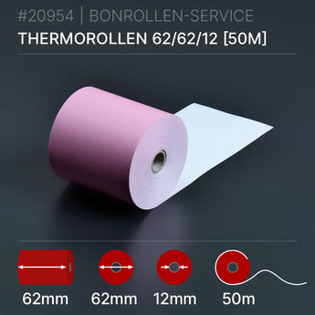 Rosa Thermorollen 62x62x12 (50m) - Bonrollen Thermopapier | BPA-frei