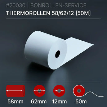 Thermorollen 58x62x12 (50m) - Bonrollen Thermopapier | BPA-frei