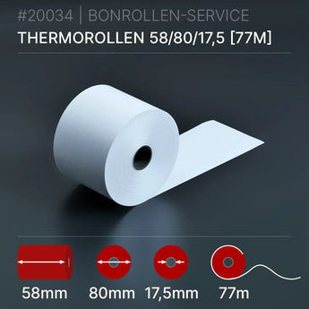Thermorollen 58x80x17,5 (77m) - Bonrollen Thermopapier | BPA-frei