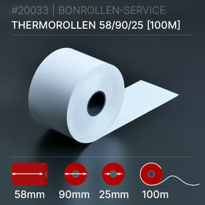 Thermorollen 58x90x25 (100m) - Bonrollen Thermopapier | BPA-frei
