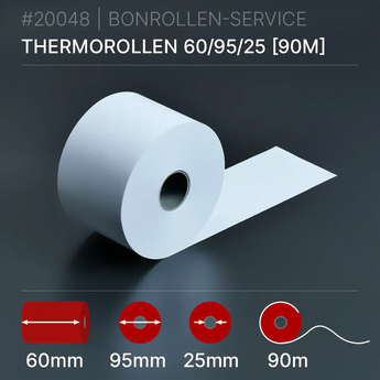 Thermorollen 60x95x25 (90m) - Bonrollen Thermopapier | BPA-frei