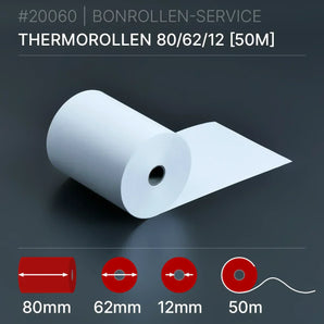 Thermorollen 80x62x12 (50m) - Bonrollen Thermopapier | BPA-frei
