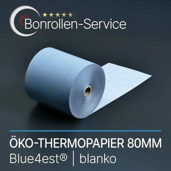 Rolle blauer leerer Öko-Thermorollen 80mm Blue4est blanko