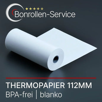 Weiße BPA-freie Thermorolle 112 mm breit aus Thermorollen 112mm blanko