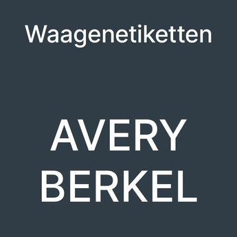 Avery Berkel Waagenetiketten-Label mit weißer Schrift auf grauem Hintergrund