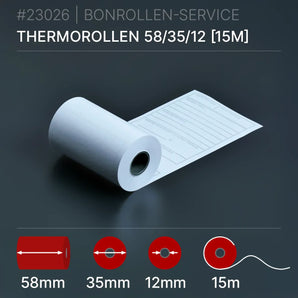 Bewirtungsbeleg-Rollen 58x35x12 (15m) - Bonrollen Thermopapier | BPA-frei
