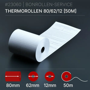 Bewirtungsbeleg-Rollen 80x62x12 (50m) - Bonrollen Thermopapier | BPA-frei