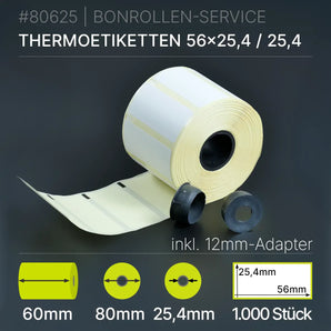 Etiketten 56mm x 25,4mm - 60/80/25,4 mit 12mm-Adapter - Thermo-TOP ablösbar - Thermopapier | BPA-frei