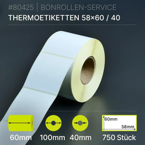 Etiketten 58mm x 60mm - 60/100/40 - Thermopapier - BPA-frei