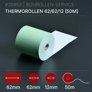 Grüne Thermorollen 62x62x12 (50m) - Bonrollen Thermopapier | BPA-frei