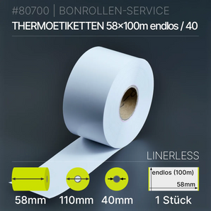 Linerless Etiketten 58mm x endlos (100m) - 58/110/40 - Thermo-TOP - Thermopapier | phenolfrei