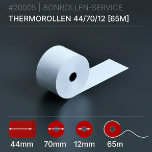 Thermorollen 44x70x12 (65m) - Bonrollen Thermopapier | BPA-frei