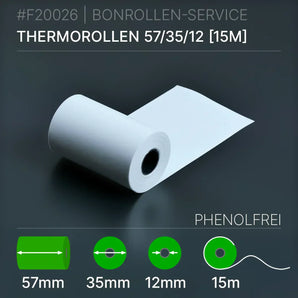 Thermorollen 57x35x12 (15m) - phenolfrei - Bonrollen Thermopapier