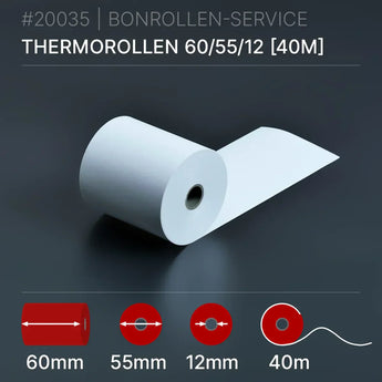 Thermorollen 60x55x12 (40m) - Bonrollen Thermopapier | BPA-frei