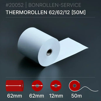 Thermorollen 62x62x12 (50m) - Bonrollen Thermopapier | BPA-frei
