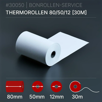 Thermorollen 80x50x12 (30m) - Bonrollen Thermopapier | BPA-frei