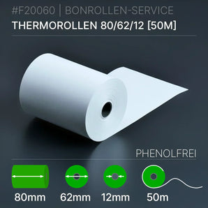 Thermorollen 80x62x12 (50m) - phenolfrei - Bonrollen Thermopapier