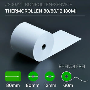 Thermorollen 80x80x12 (60m) - phenolfrei | extrastark - Bonrollen Thermopapier