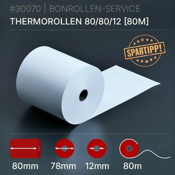 Thermorollen 80x80x12 (80m) im Sparpack - Bonrollen Thermopapier | BPA-frei
