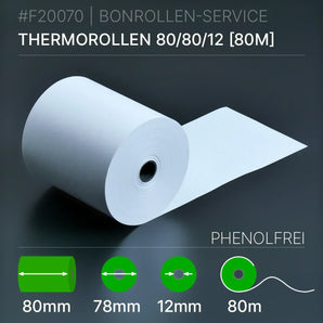 Thermorollen 80x80x12 (80m) - phenolfrei - Bonrollen Thermopapier