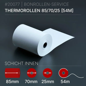 Thermorollen 85x70x25 (54m) Innenwicklung - Bonrollen Thermopapier | BPA-frei